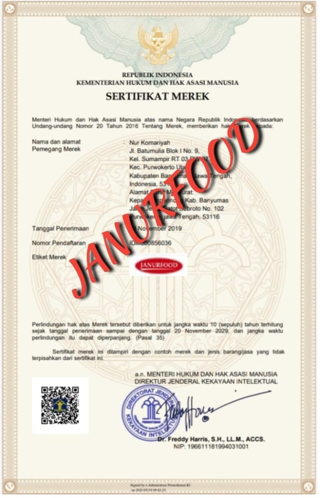 sertifikat merk janurfood